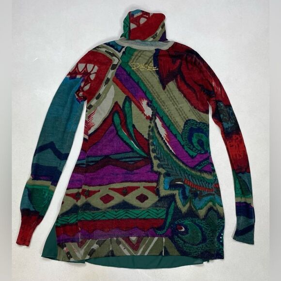 Desigual Abstrack Rhinestones Studded Turtle Neck Top Women Small Long Sleeve - Picture 4 of 8